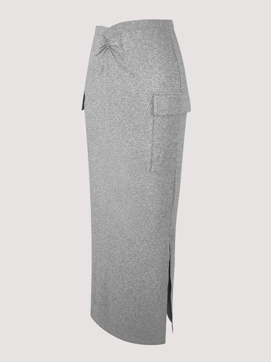 High Waist Knitted Cargo Maxi Skirt