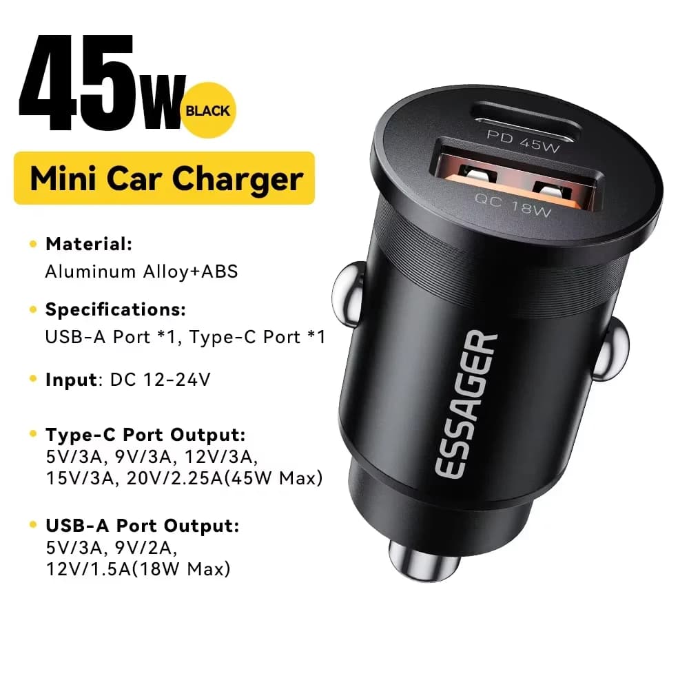 Dual Port Car Charger Fast Charging 45W