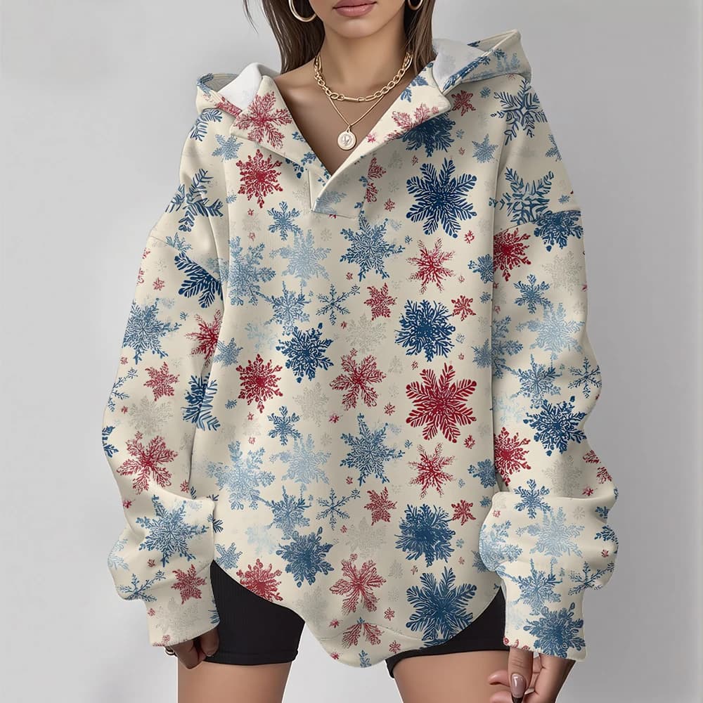 Casual Oversized Snowflake Pullover Hoodie