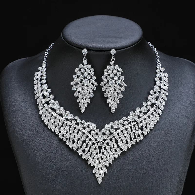 Red Crystal Statement Earrings and Rhinestone Choker Set