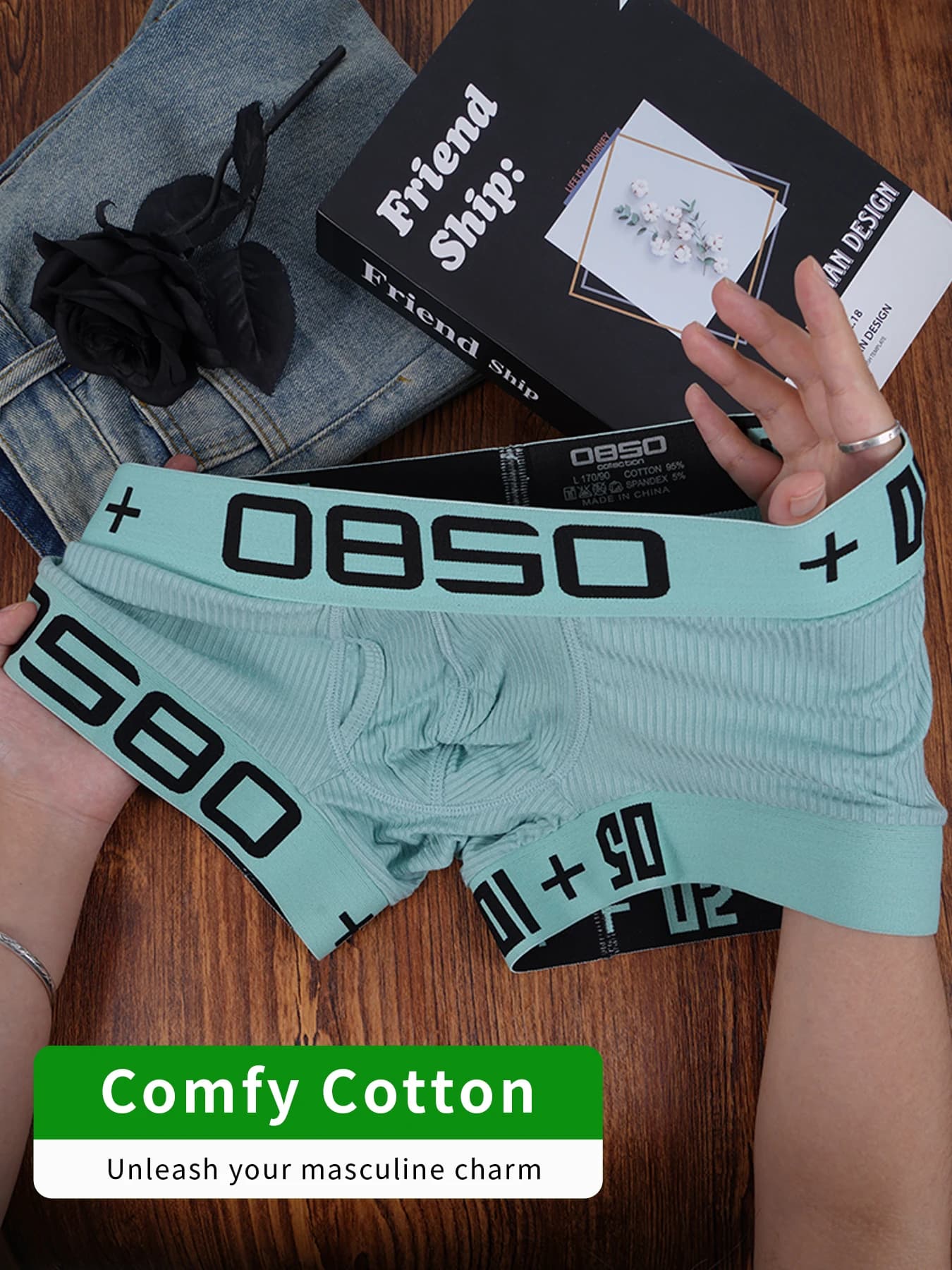 Men's Ribbed Boxer Briefs Digital Print Low Rise Stretch Soft Breathable Underwear Single & Multiple Optional