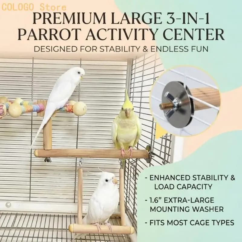 3-in-1 Bird Cage Perch Swing with Rotating Top