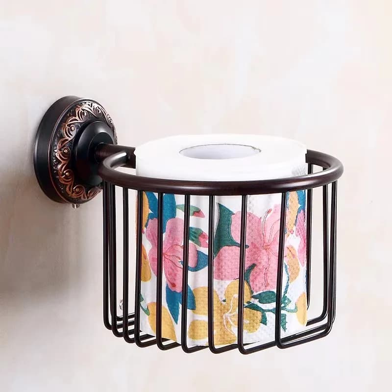 Bathroom Accessories Black Ancient Carved Toilet Brush Holder Solid Brass Bath Hardware Sets Soap Dish Retro Basket Paper Holder