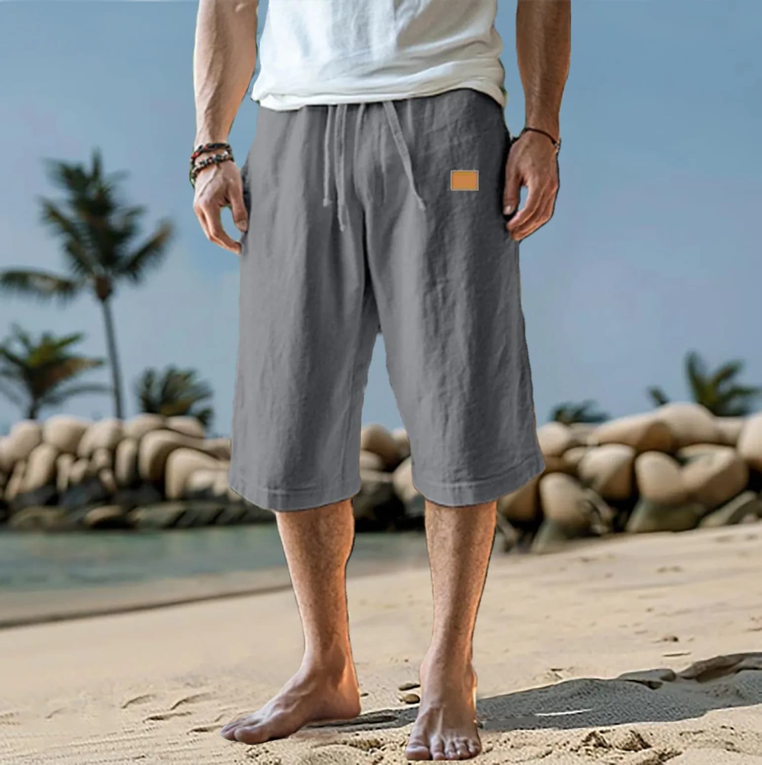 Men's Cotton Linen Capri Shorts