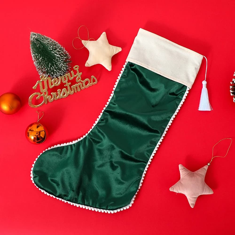 Velvet Christmas Stockings with Pom Trim