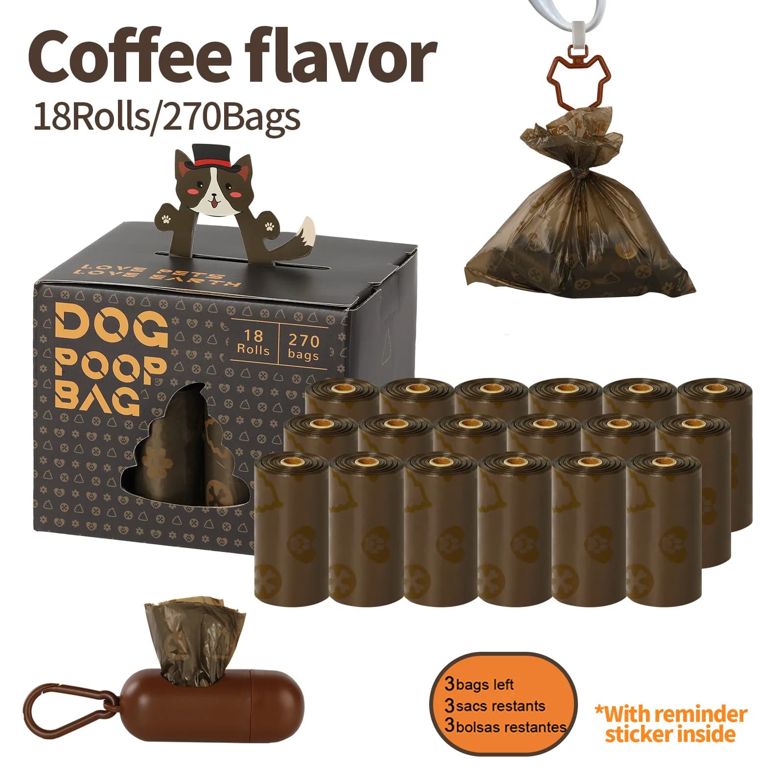 Dog Poop Bag Dispenser Set with 270 Bags