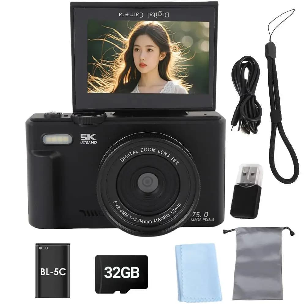 75MP 5K Digital Camera with 18X Zoom