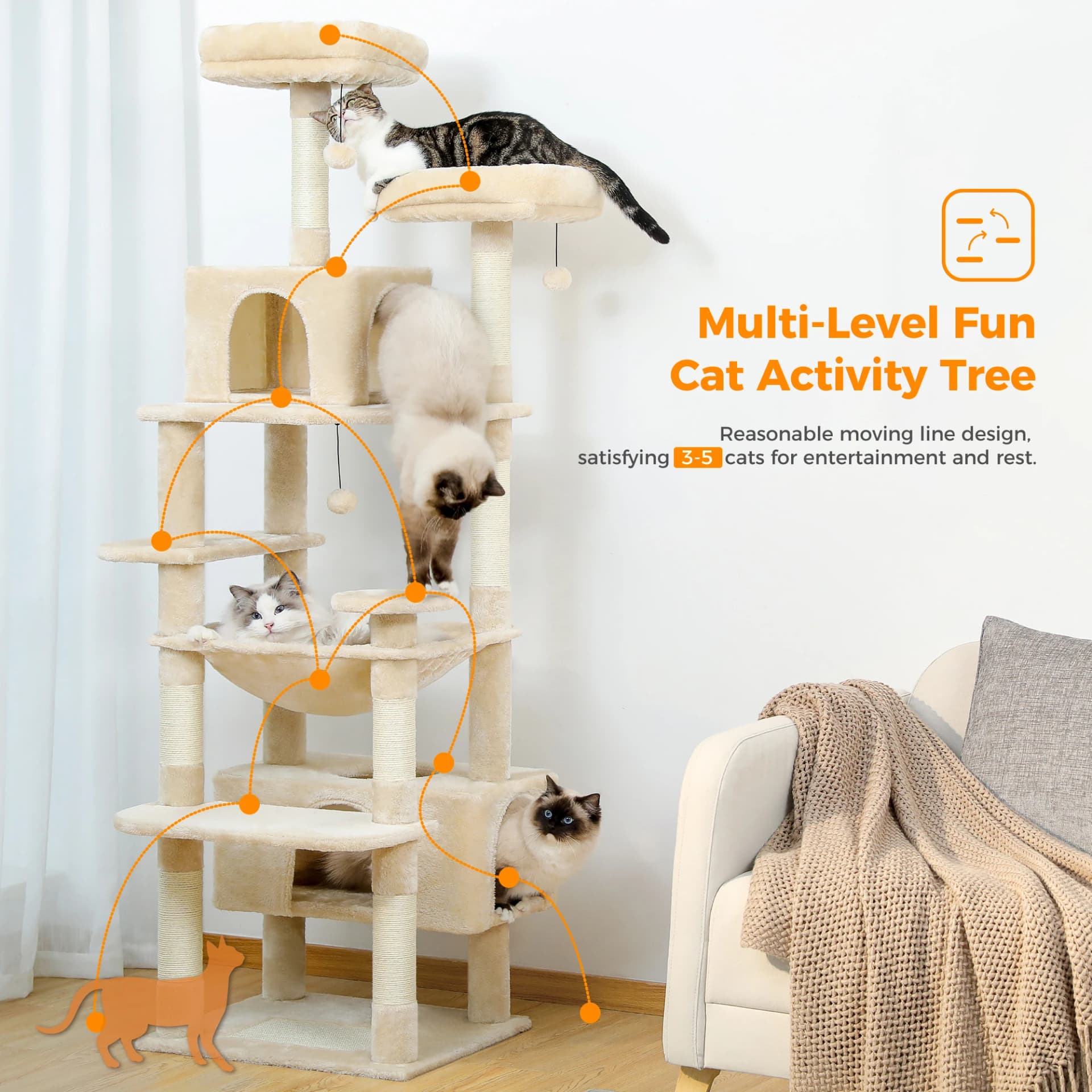 Large 72-Inch Cat Tree With Sisal Scratching Posts