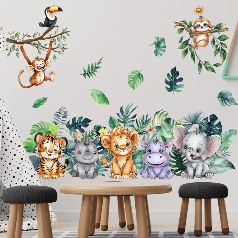 Kids Rooms Adhesive Murals Forest Animals Charming Decor for Boys and Girls