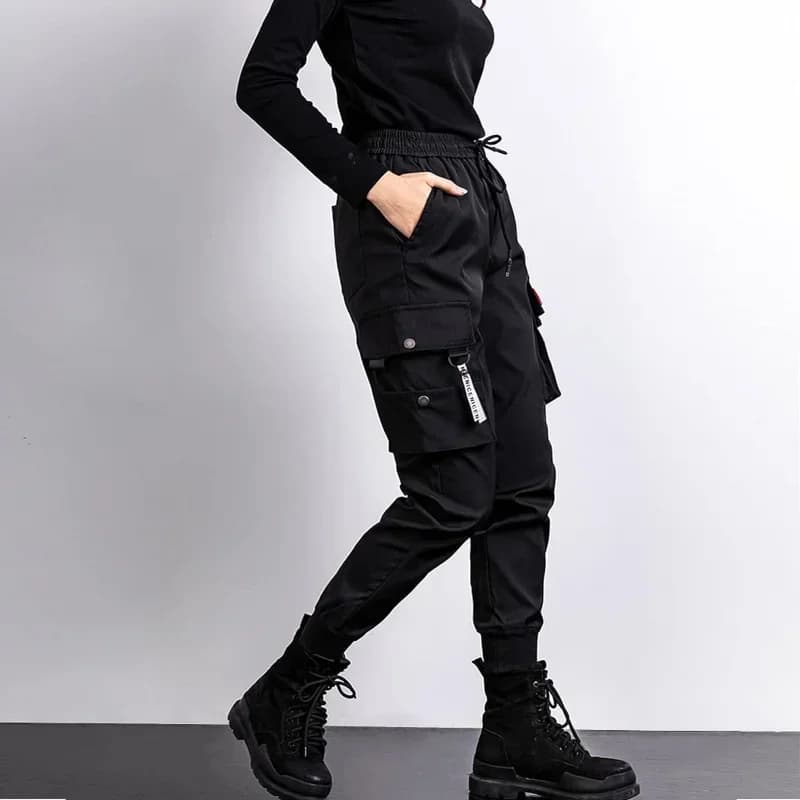 Black Elastic Ankle Sports Pants for Women