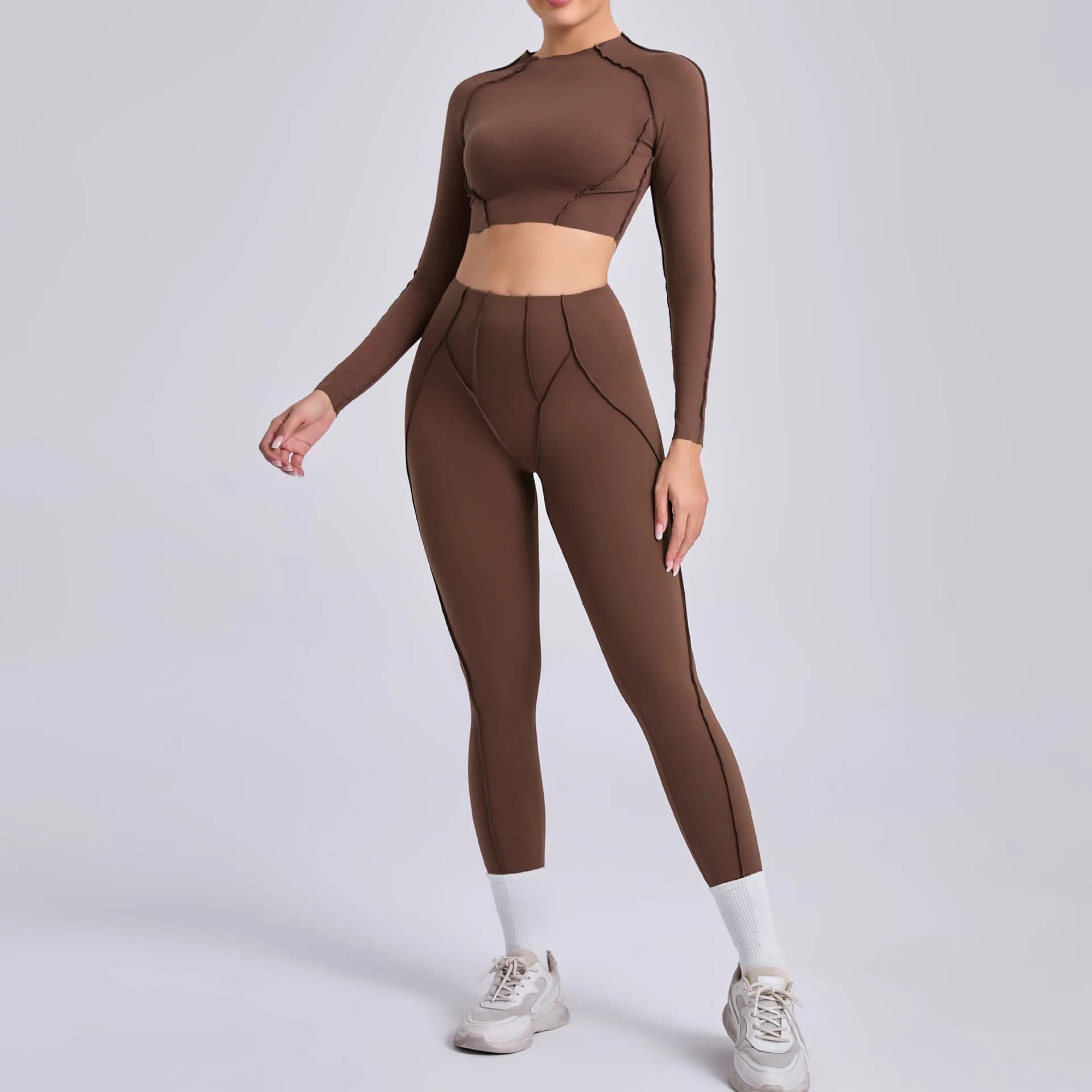 Yoga Set 2 Pieces Workout Tracksuits Gym Clothes Sportswear Yoga Suits For Women Fitness Set Sports Long Sleeved Gym Leggings