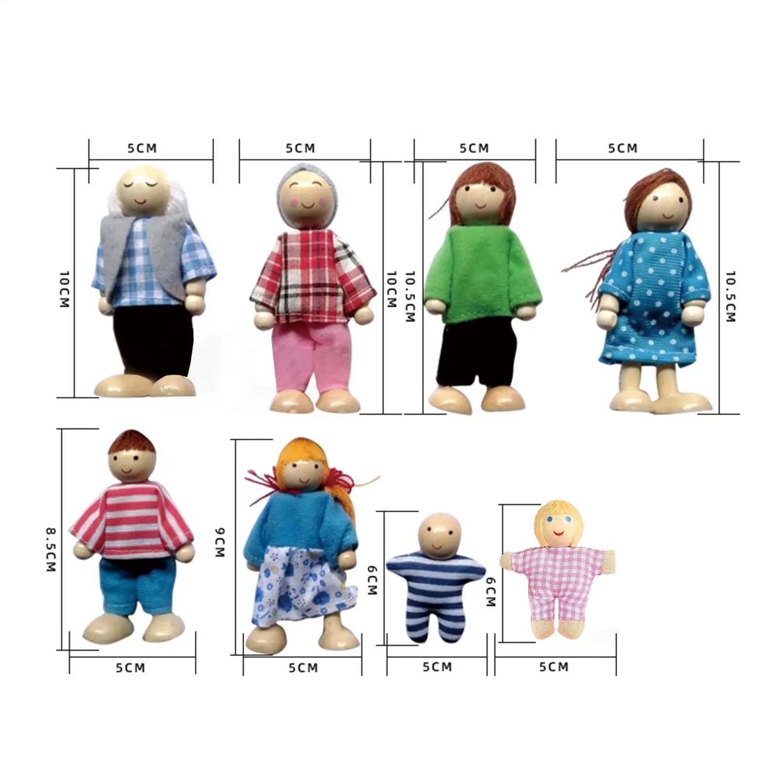 Bendable Wood Doll House People Figures Set of 8
