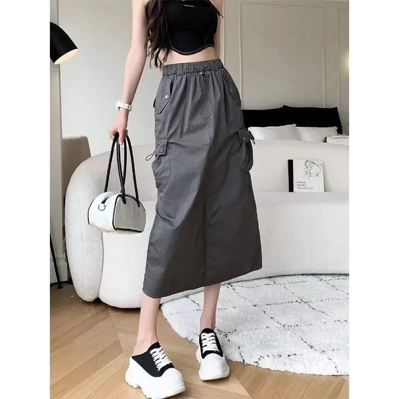 Women's Drawstring Workwear Midi Skirt