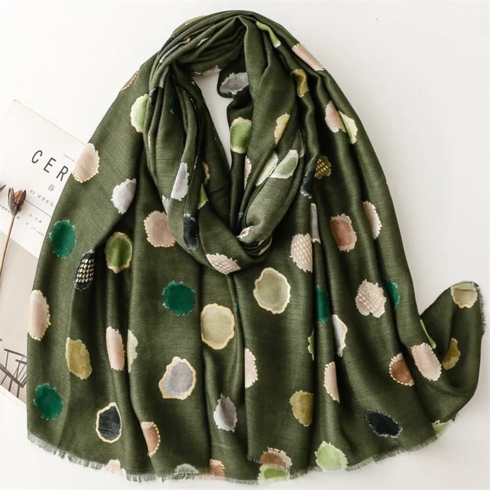 Polka Dot Cotton Blend Scarf with Fringe