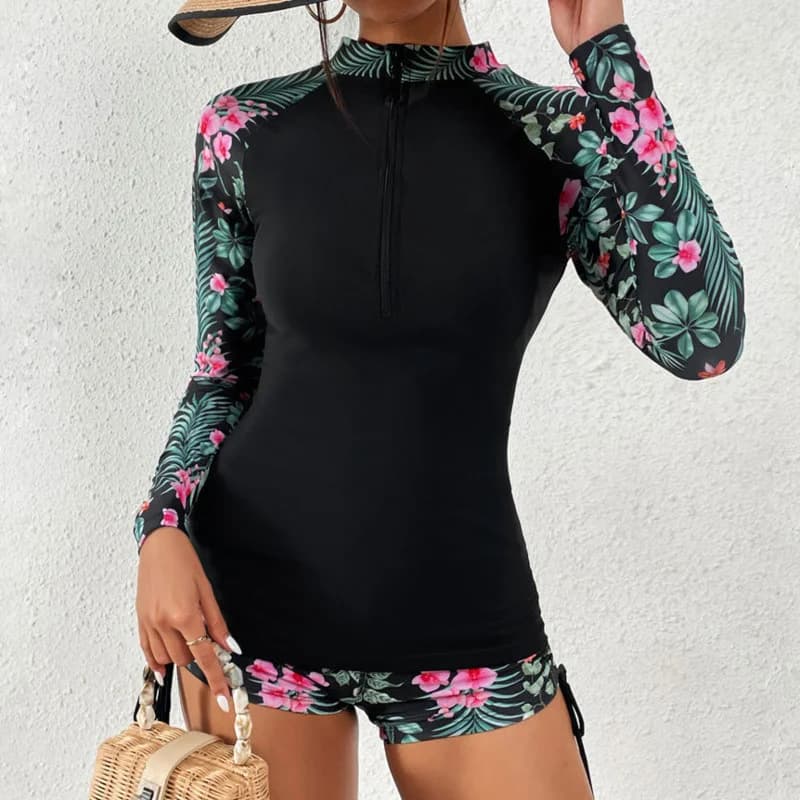 Women's Long-Sleeve Tankini Swim Set With Shorts