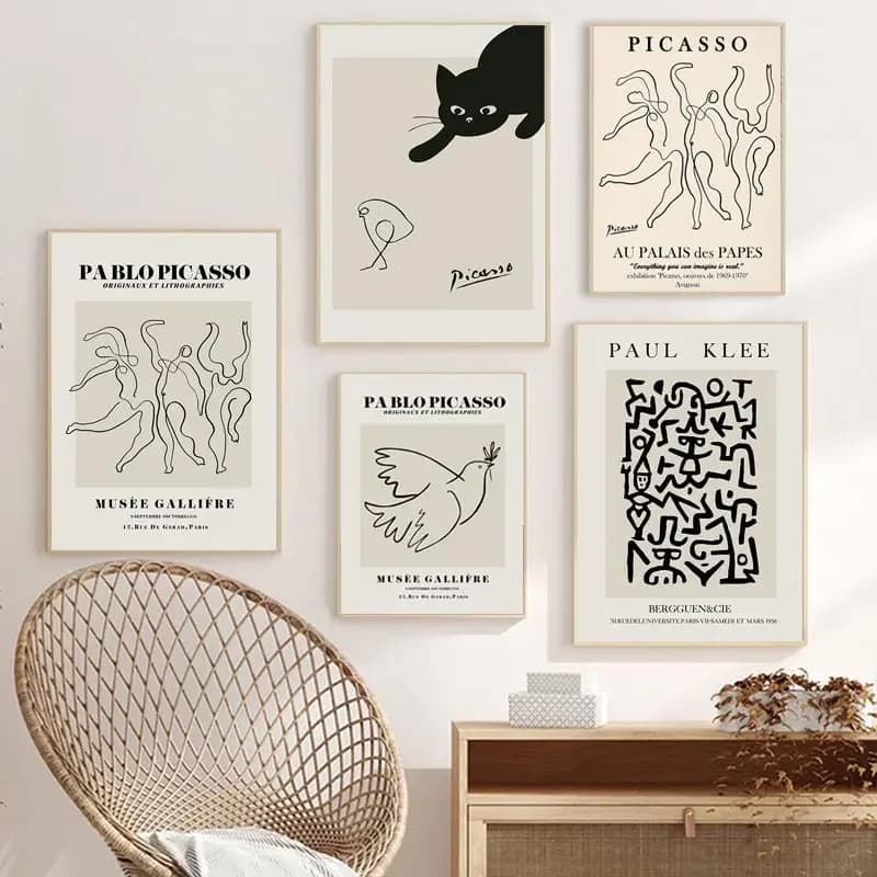 Picasso Abstract Black and White Line Art Print