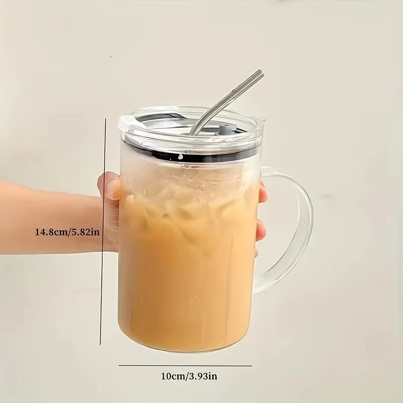 Large Glass Water Cup with Lid and Straw