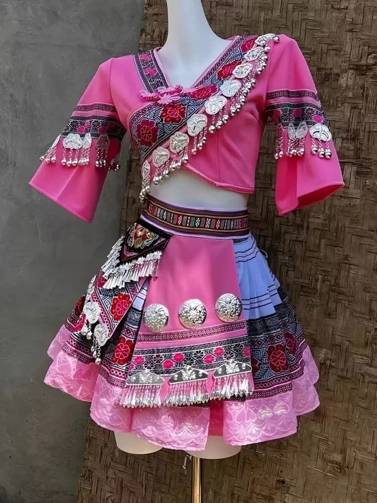 Traditional Folk Dance Costume Top and Skirt Set