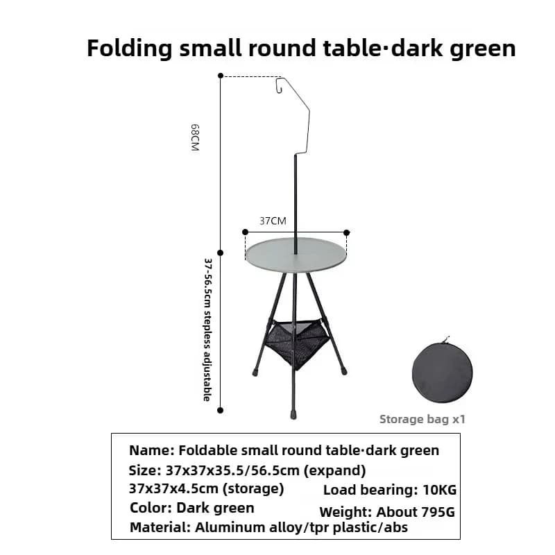 Portable Round Camping Table with Storage
