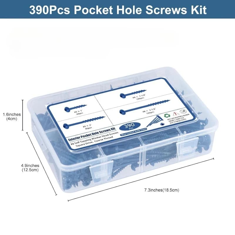Pocket Hole Screws Assortment Kit 390-Piece