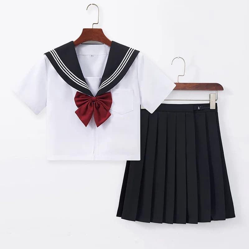 Japanese School Sailor Uniform Black White Three-Piece Set