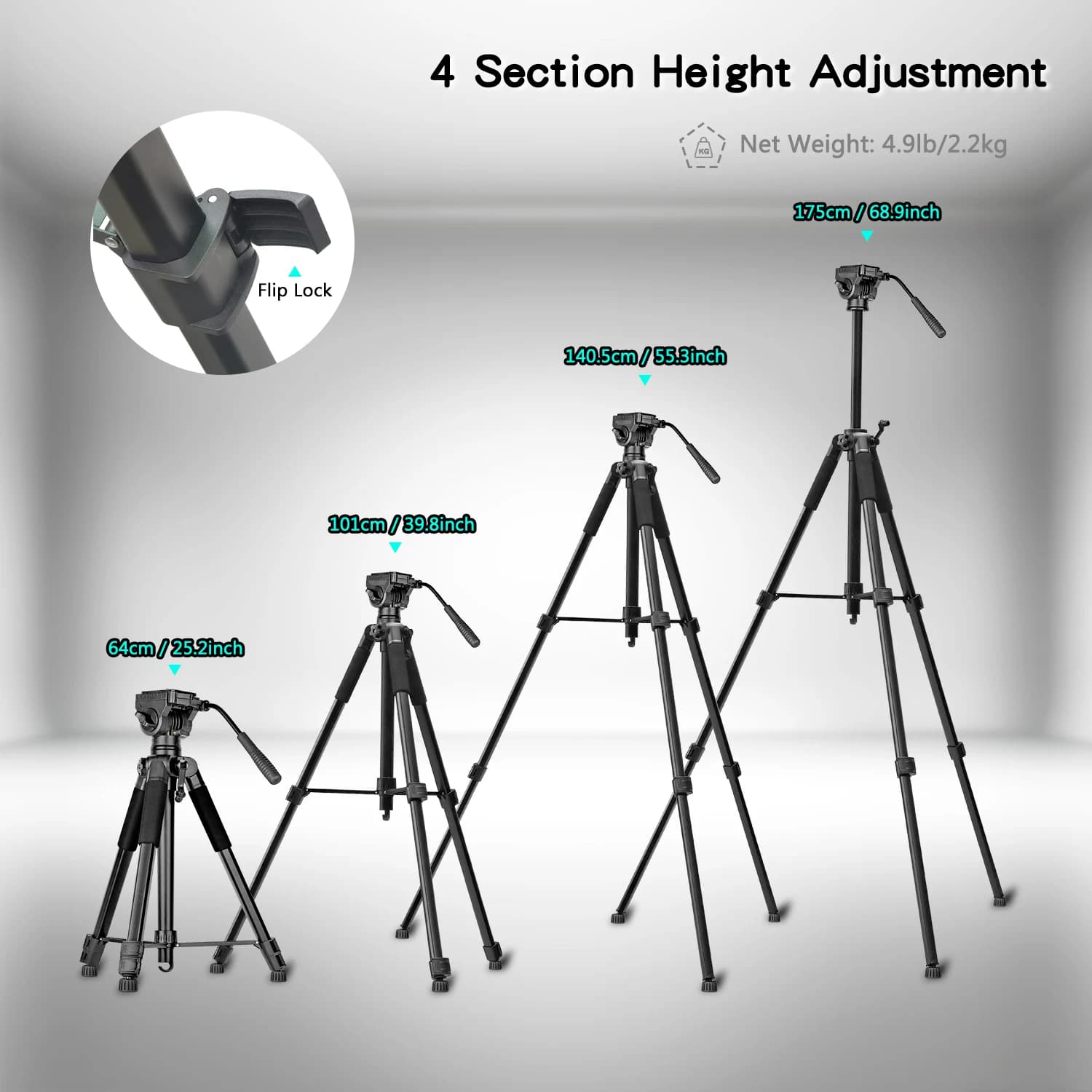 Heavy Duty Video Tripod with Fluid Head