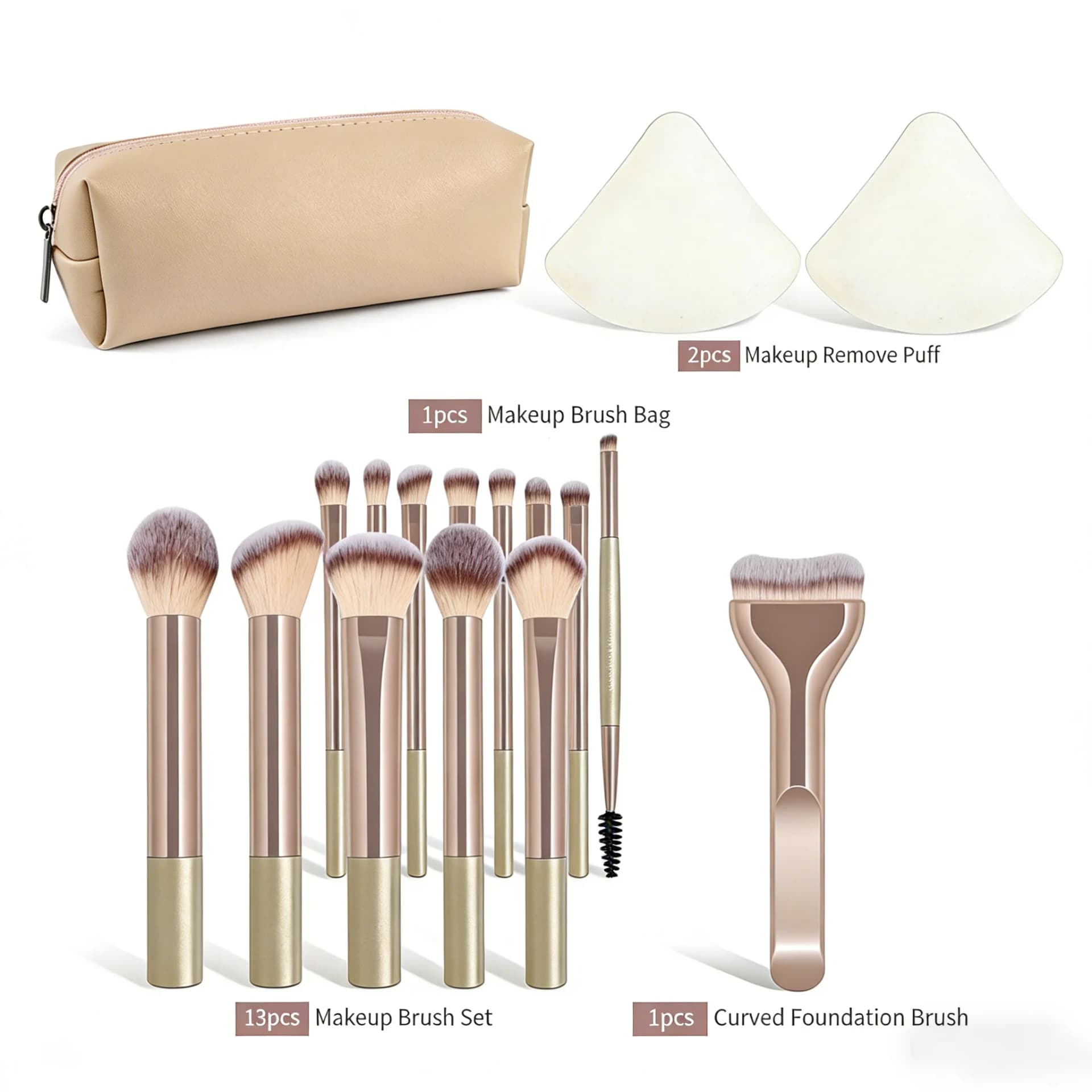 Makeup Brush Set with Bag and Air Puff
