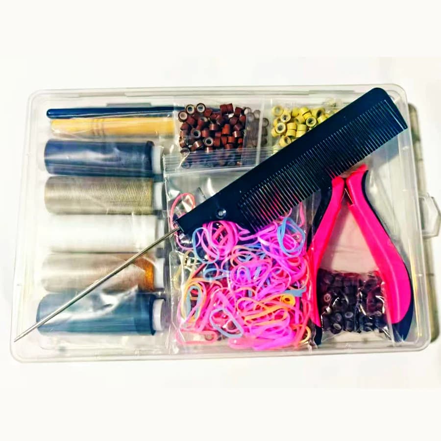 Professional Hair Extension Kit with Beads,Pliers, Pulling Hook, Threads, Needle - Metal Tools for All Hair Types,