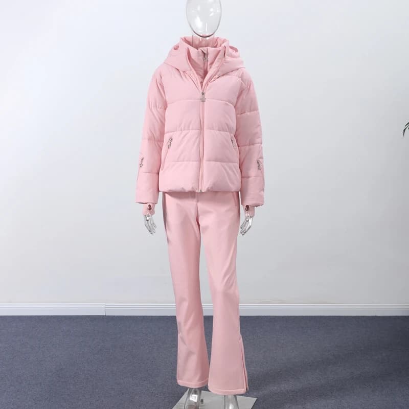 Women's Hooded Ski Suit with High-Waist Pants
