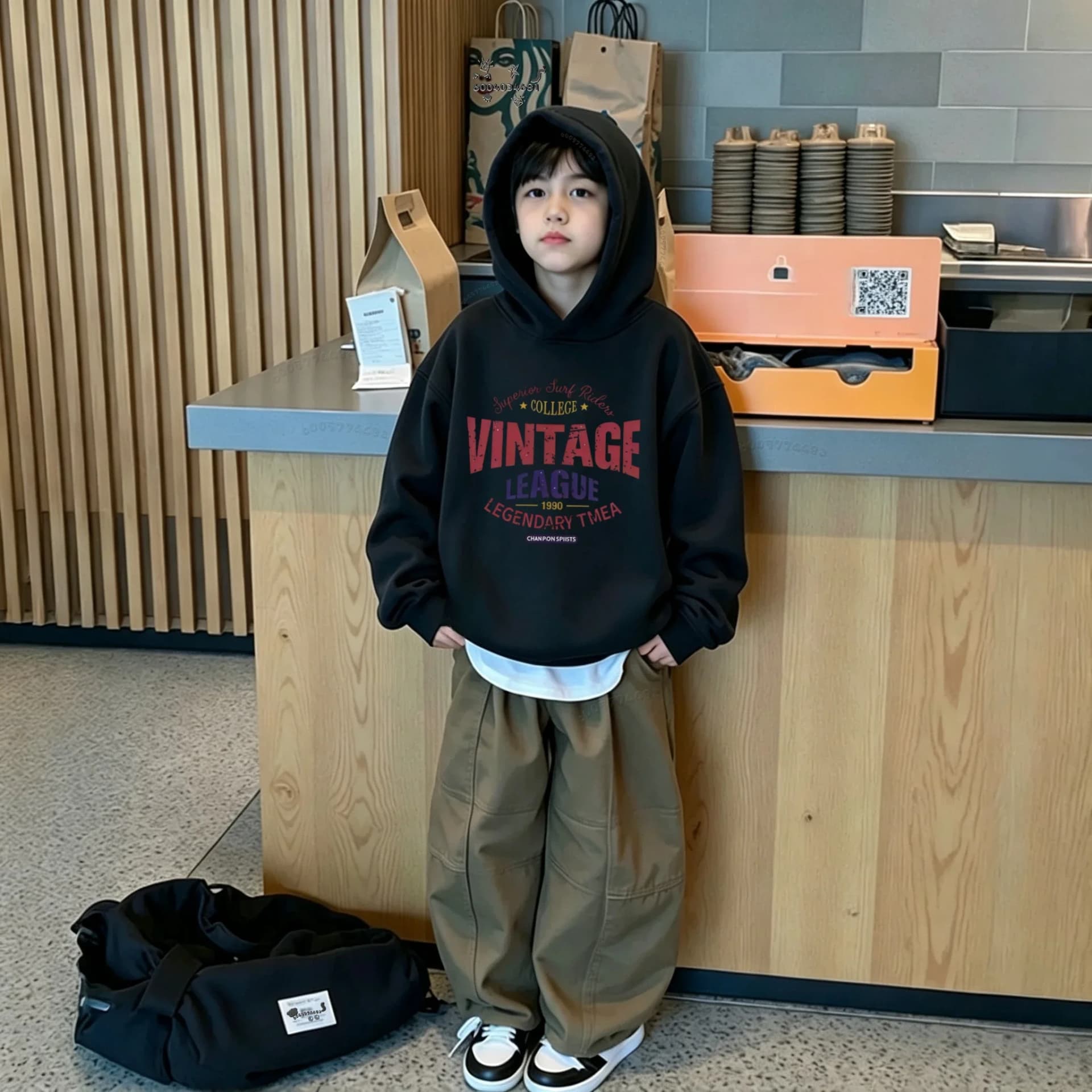 Kids' Retro Multicolor Letter Hoodie