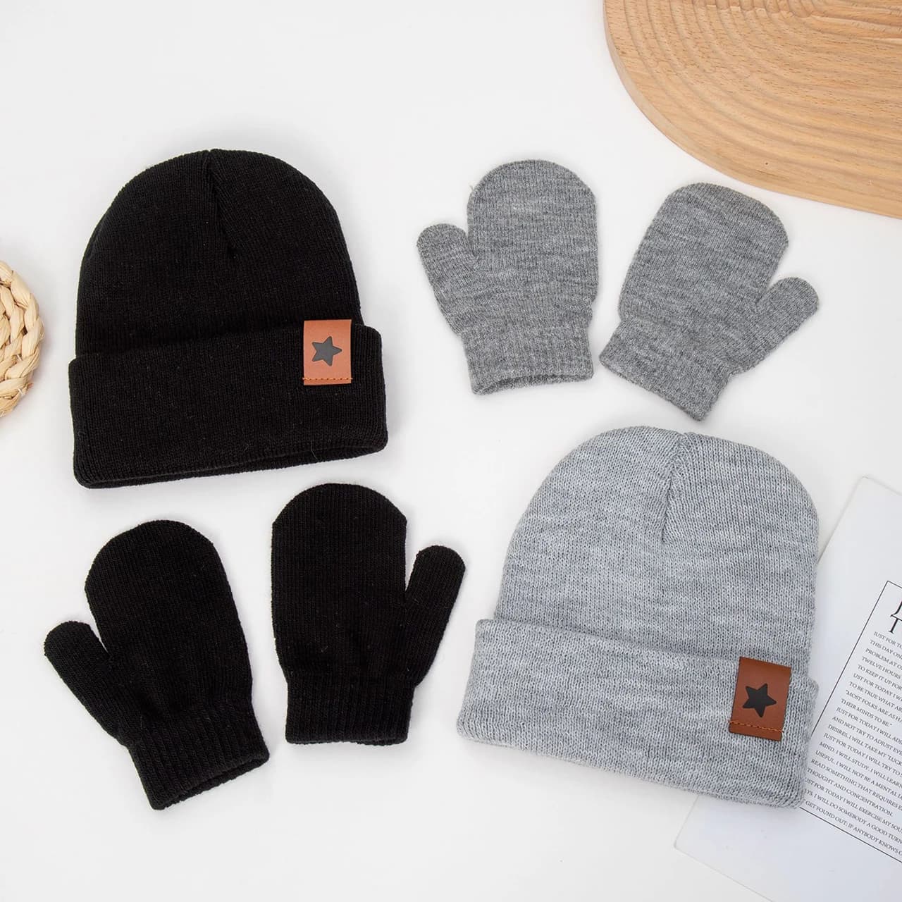 Winter Kids Knitted Gloves and Hat Set