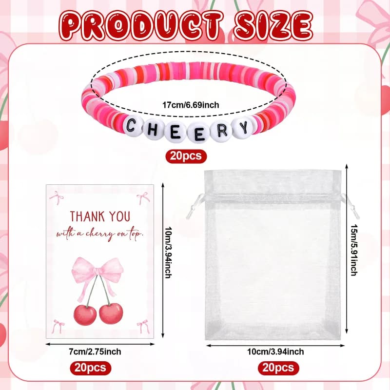 Cherry Bracelet Party Favor Set with Thank You Cards