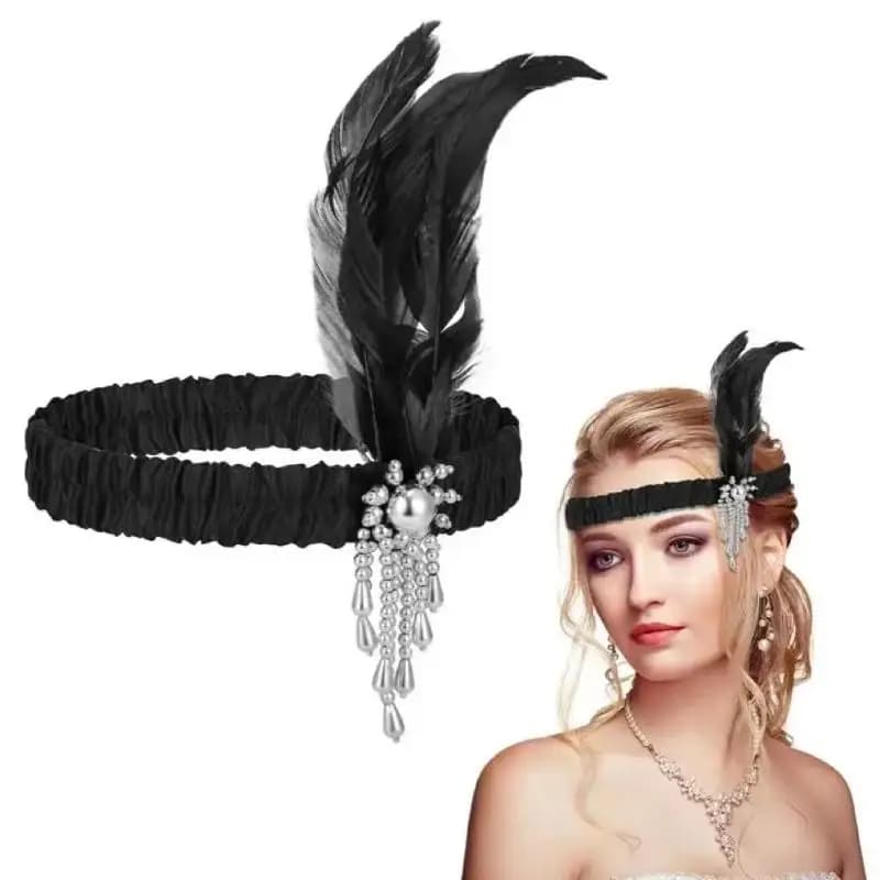 1920s Beaded Feather Hair Headband