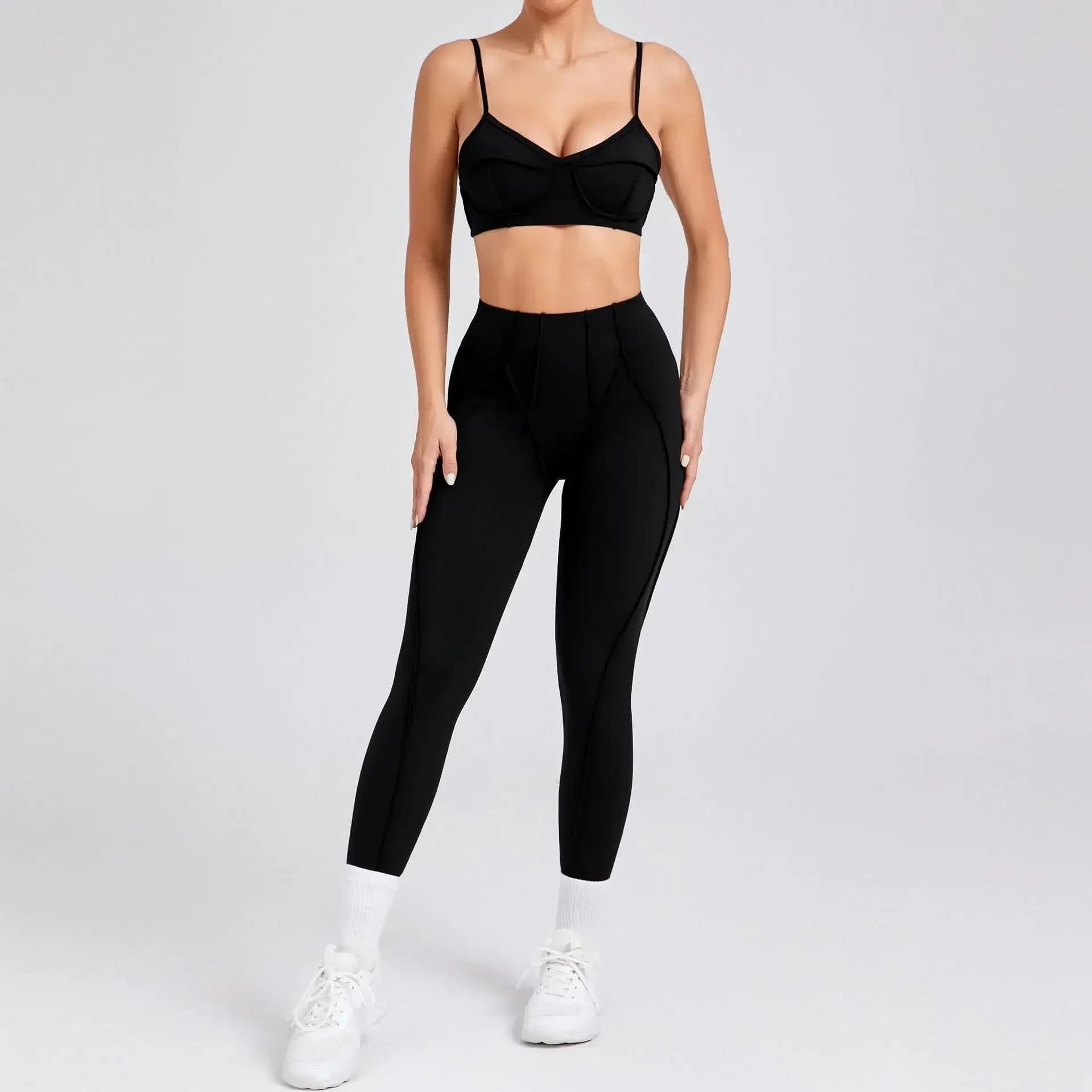 High Waist Leggings and Open Back Sports Bra Set