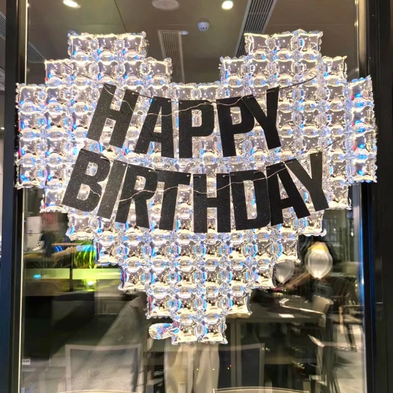 Silver Mosaic Heart Backdrop Birthday Balloon Banner