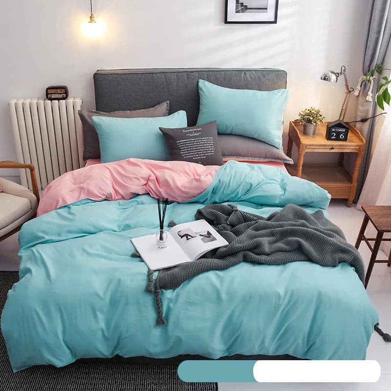 Simple Solid Sanding Bedding Set 4Pcs Two-Color Soft Bedclothes for Four Seasons Skin-Friendly Bedroom Decor for Adult Students