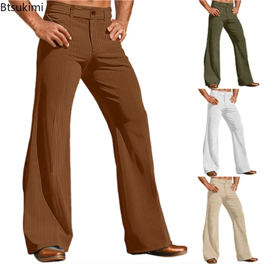 Men's Solid Corduroy Flared Dress Pants