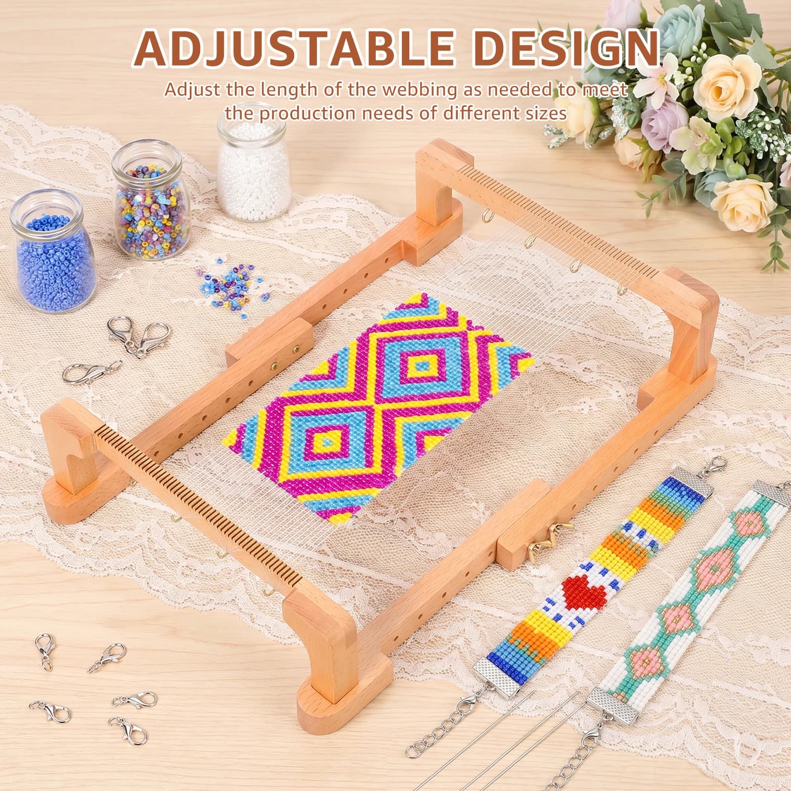 Adjustable Wood Bead Loom for Jewelry Making
