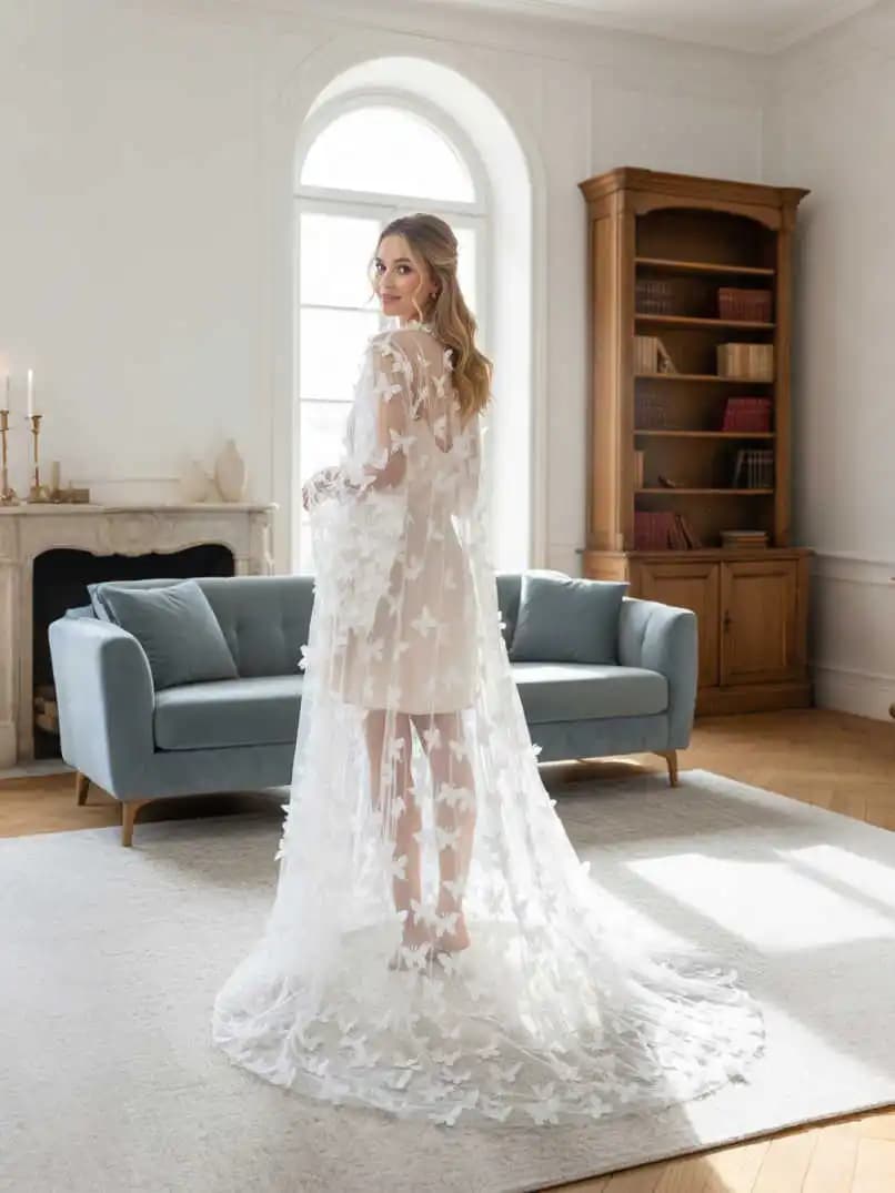 Modern Women Bathrobe Evening Dresses Nightgowns 3D Butterflies Loungewear Home Clothes Female Party Sleepwear Rayon Customized