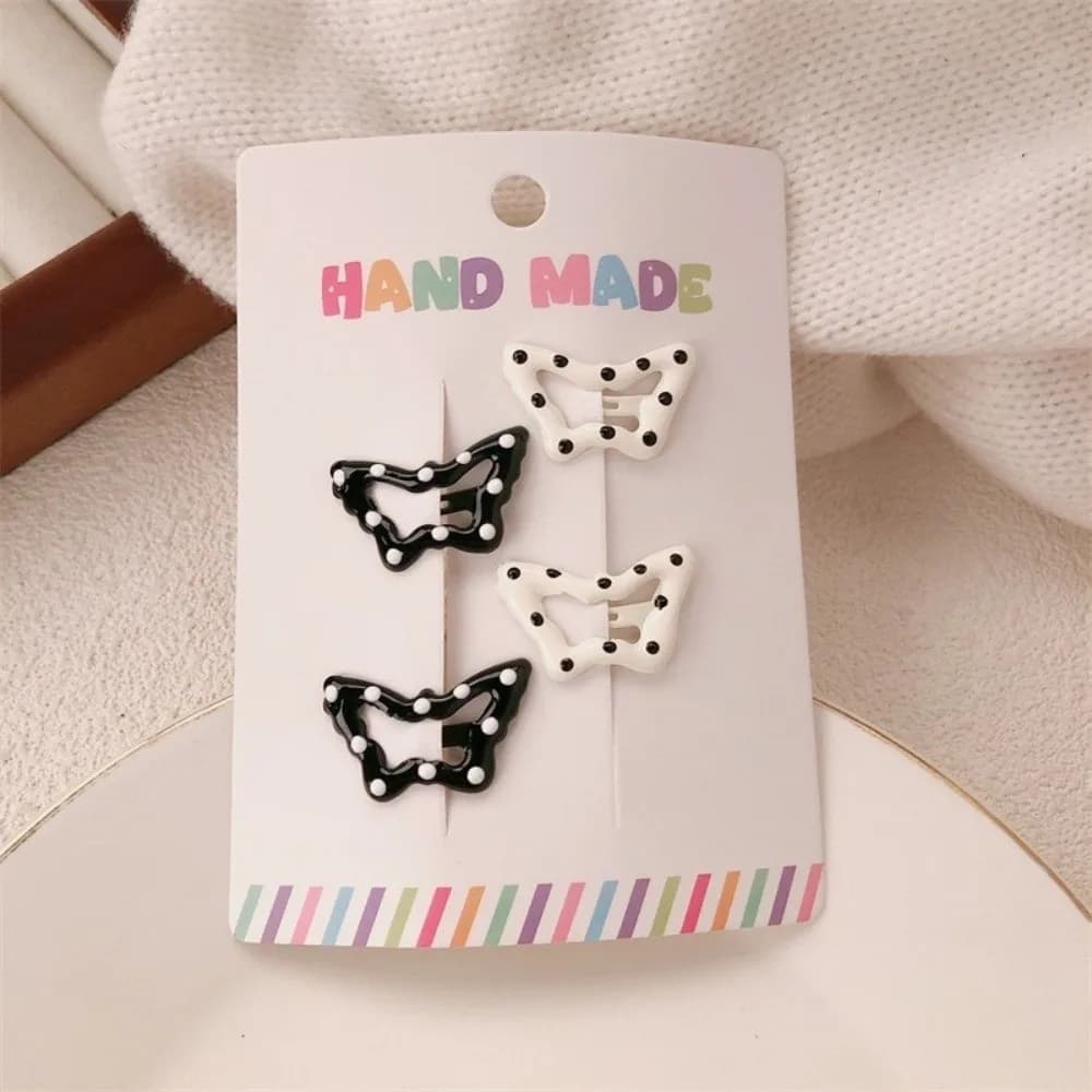 4pcs/set Headwear Black White Dot Hair Clips Geometric Cute Hairpin Sweet Barrettes Hair Accessories