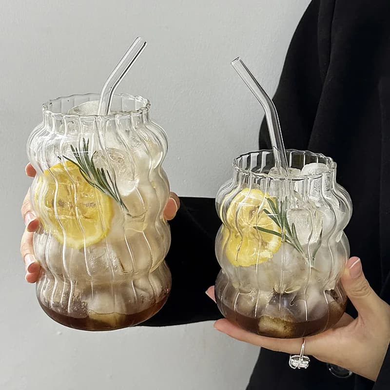 Glass Drinking Cup with Grip Pattern