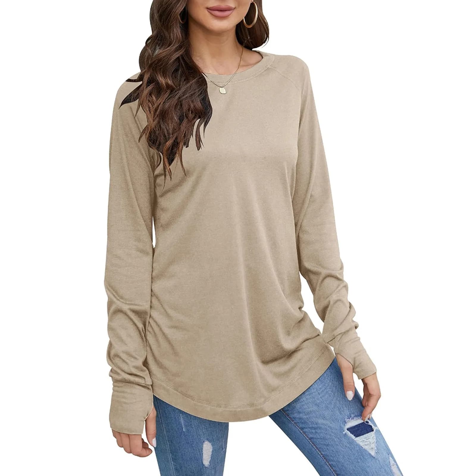 Women's Loose Long Sleeve Round Neck Top