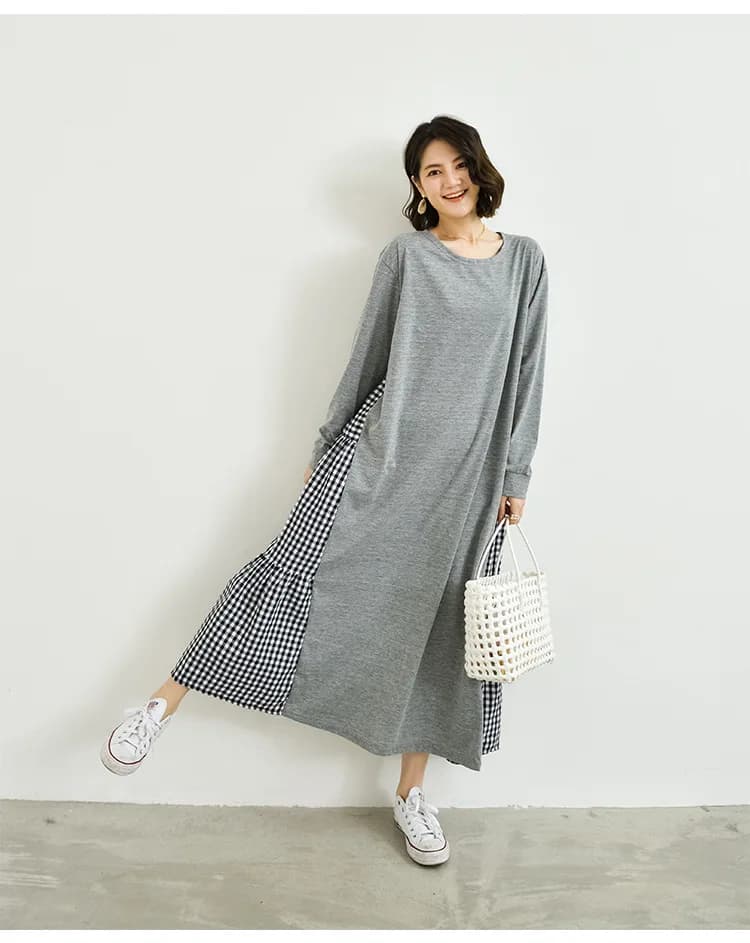 Cotton Plaid Long Sleeve Nightgown