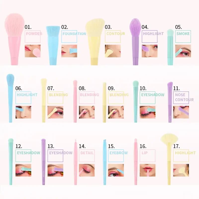 17-Piece Colorful Eyeshadow and Foundation Brush Set