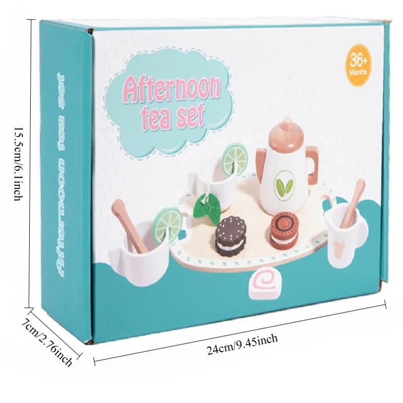 Kids Wooden Educational Toys Pretend Play Tea Dessert Set Role Play Game for Kindergarten Toddlers