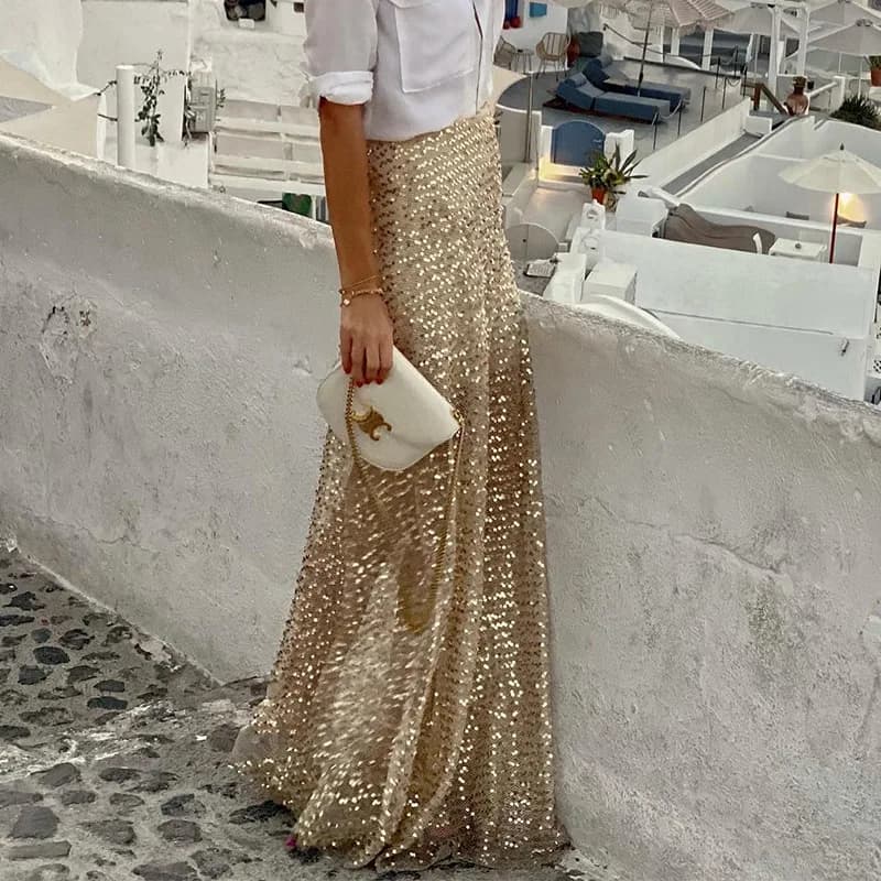 Sequined Floor-Length Casual Skirt