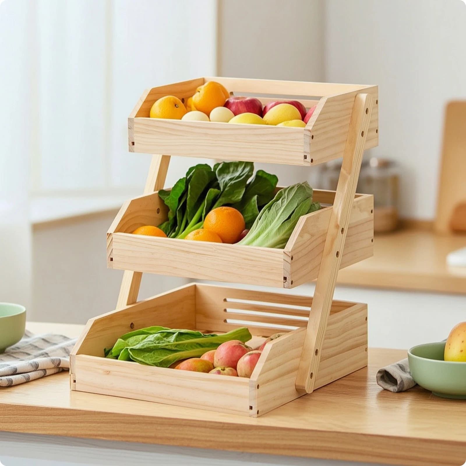 Wooden Countertop Produce Organizer Rack