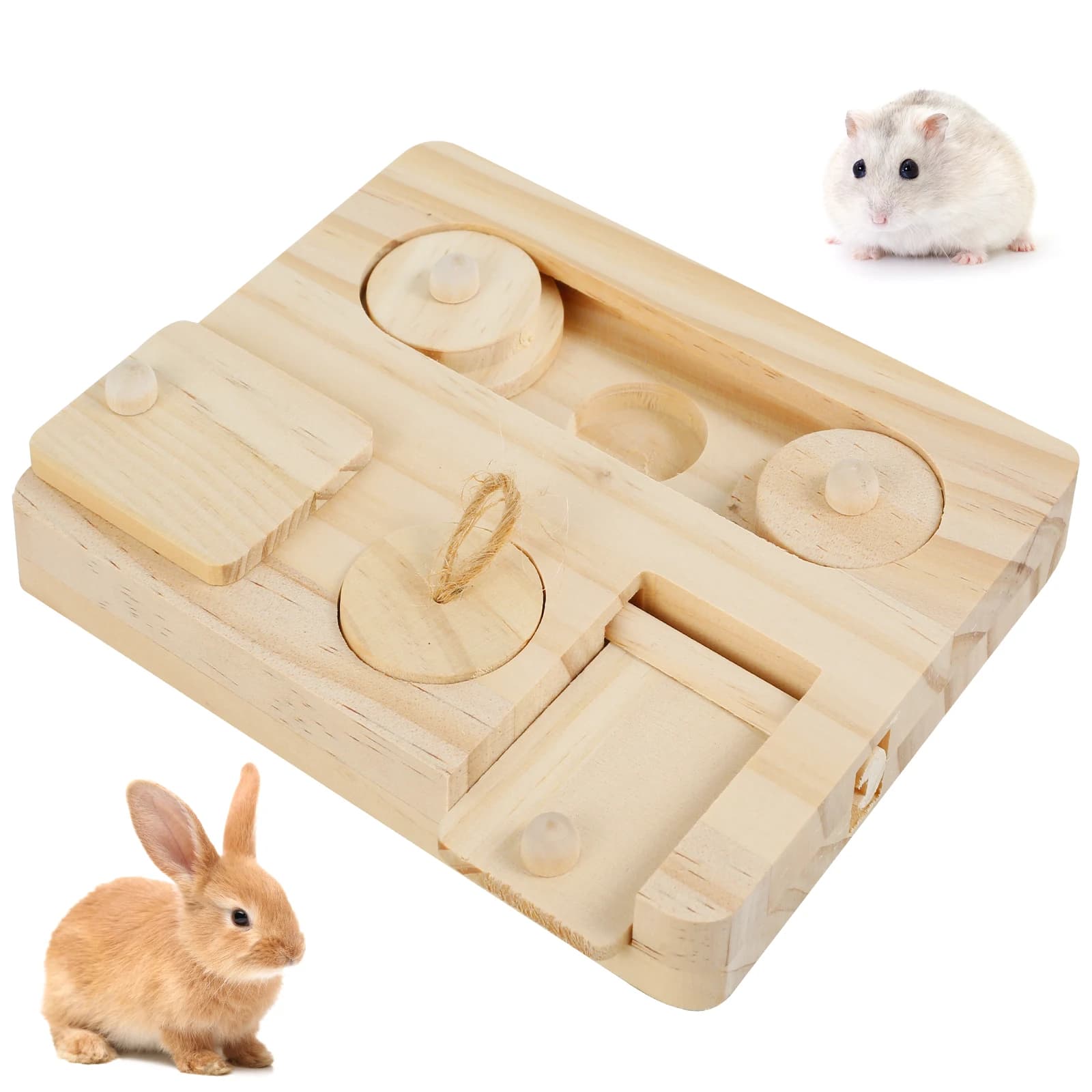 Wooden Foraging Puzzle Toy for Small Pets