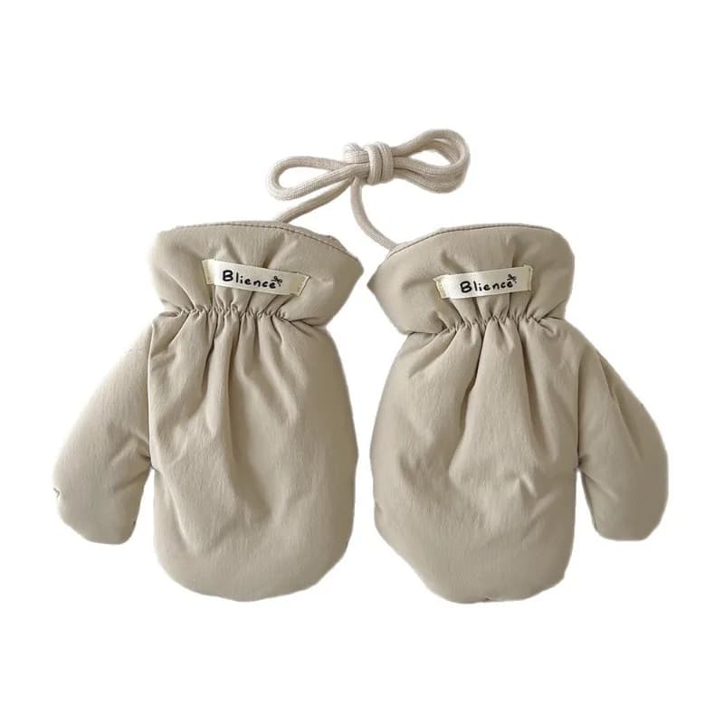 Kids Winter Waterproof Mittens with Lanyard