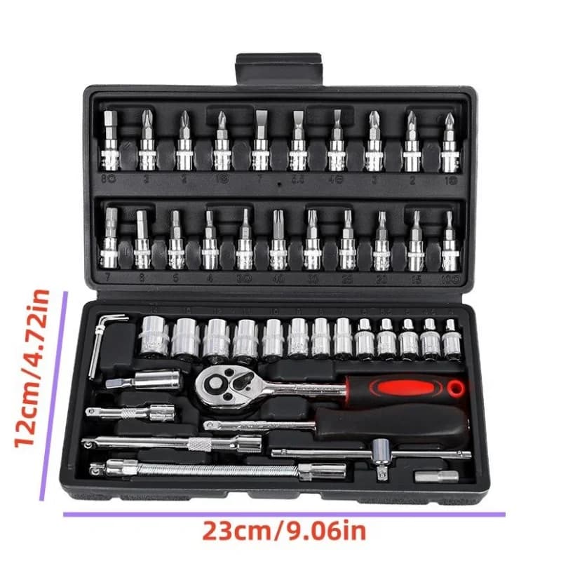 46-Piece Car Repair Tool Set with Ratchet Wrench
